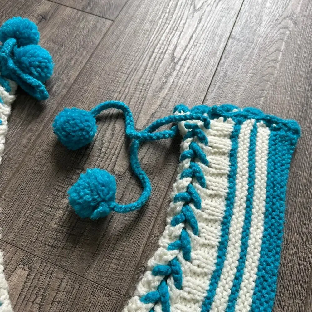Vintage Knit Woven Crochet Striped Pom Pon Lace Up Leg Warmers Socks Booties